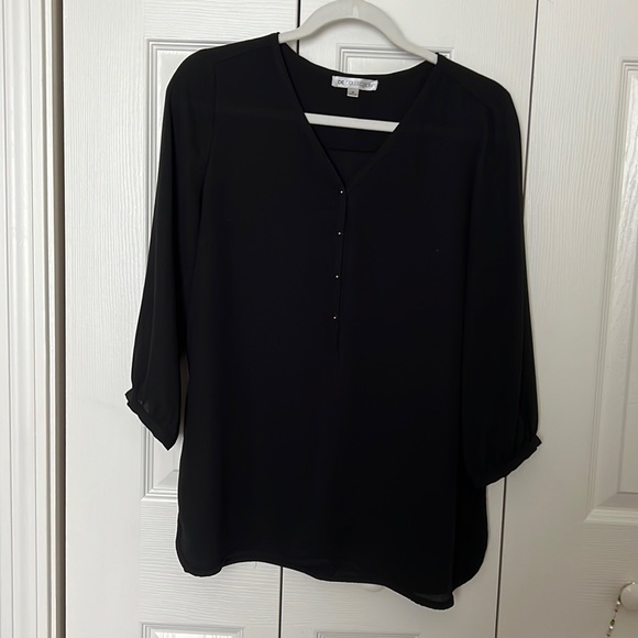 De Collection, v neck blouse, medium, black with gold buttons - Picture 1 of 4